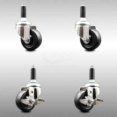 Service Caster 3.5 Inch 316SS Hard Rubber Swivel 7/8 Inch Expanding Stem Caster Brake, 2PK SCC-SS316EX20S3514-HRS-2-TLB-2-78